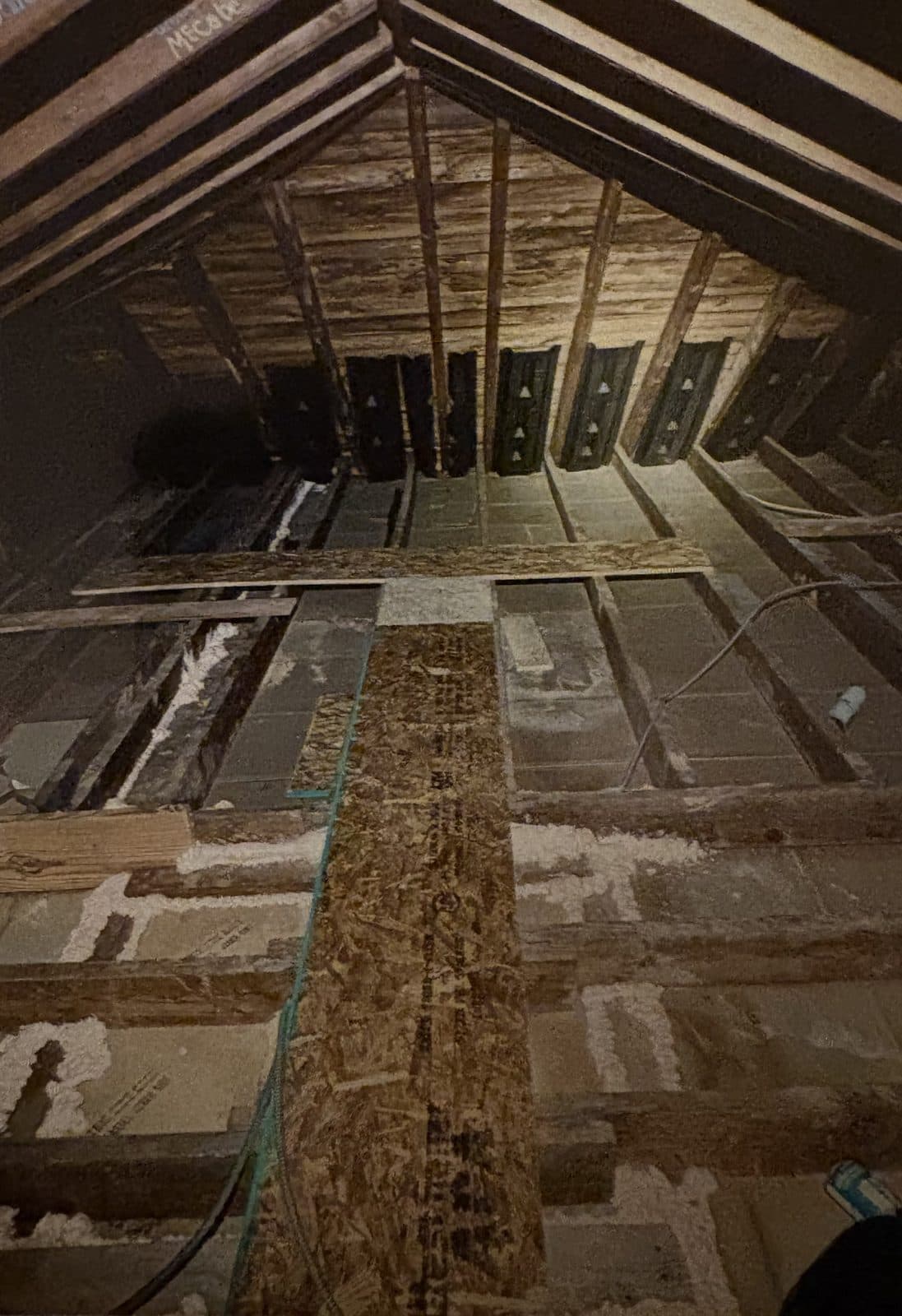 Attic decking laid over the joists for safe access above the insulation